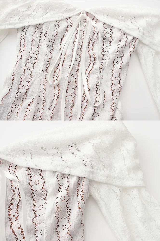 White Sexy Lace Flare Sleeve Dress