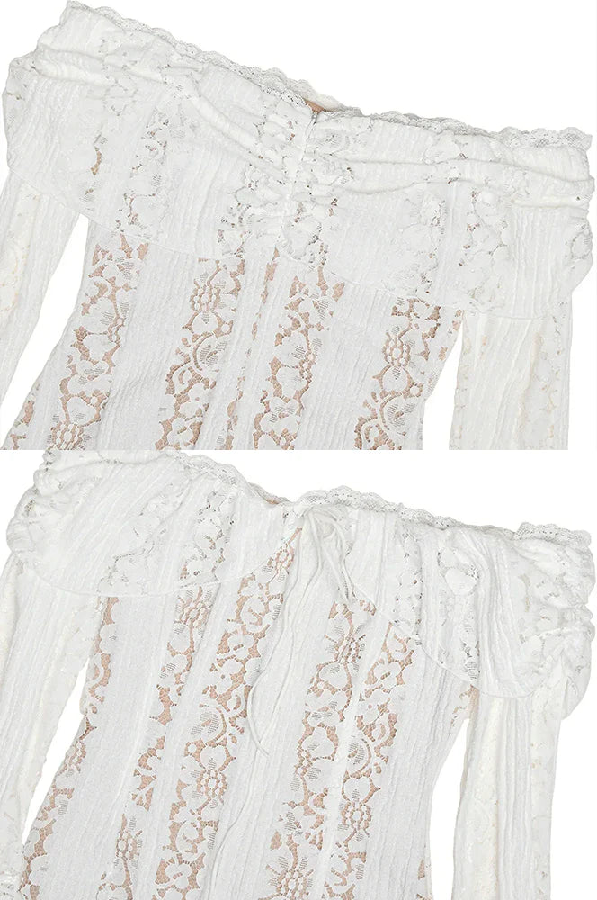 White Sexy Lace Flare Sleeve Dress