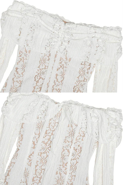 White Sexy Lace Flare Sleeve Dress