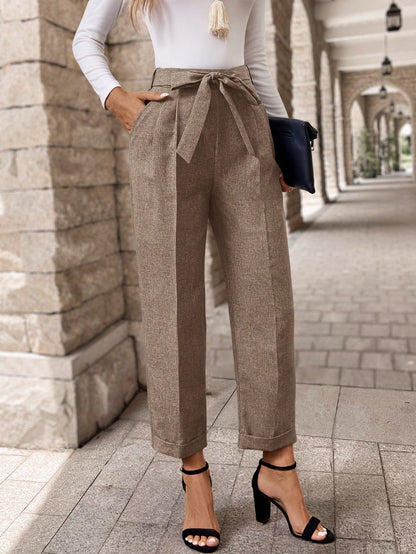 EMERY ROSE Women Front Tie-Up Pocket Minimalist Suit Pants, Casual Daily Wear